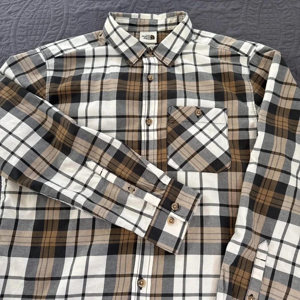 The North Face Men's Plaid Button-Up Shirt Size L Outdoor Hiking Fall Brown